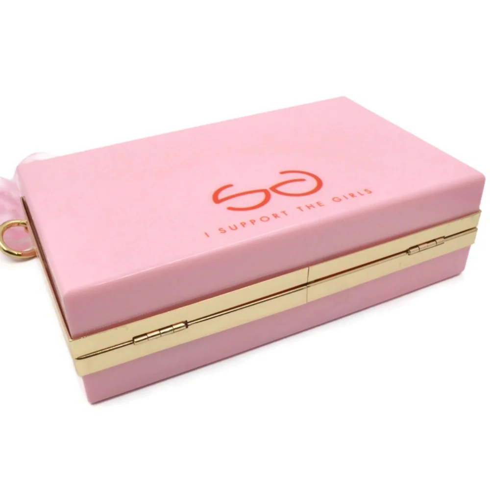 Pink Novelty Box Clutch with Acrylic Chain
